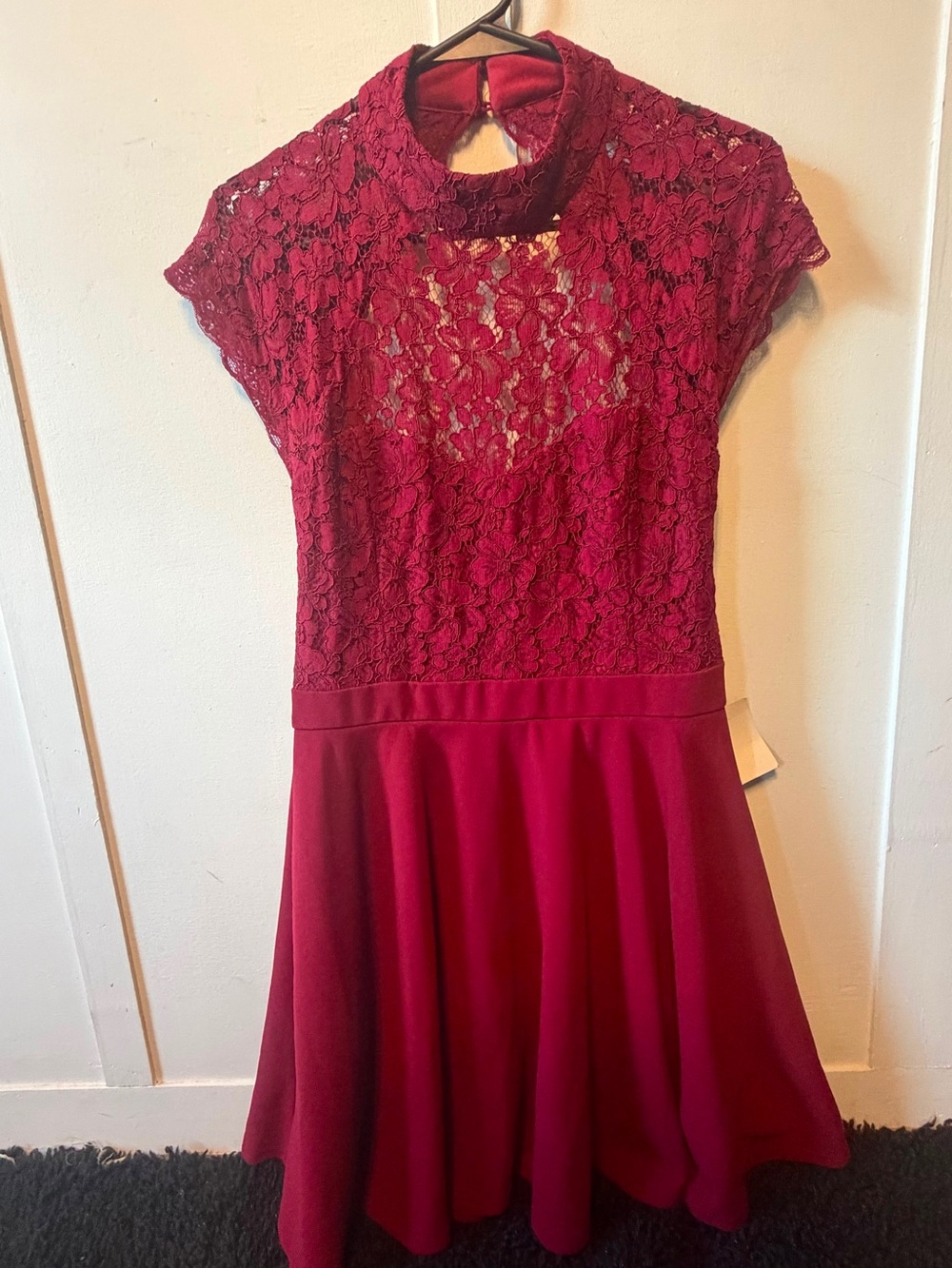 Lulu's Burgundy Lace Fit-and-Flare Girls Dress
